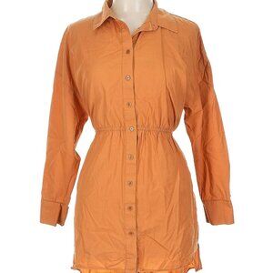 Burnt Orange Zara Cotton Cinched Button-Down Shirt Dress Tunic